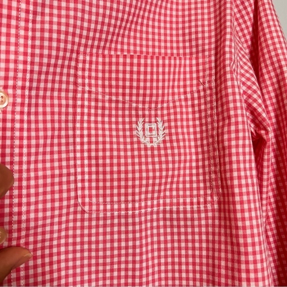 Chaps Men’s Pink Gingham Easy Care Button Up Dress Shirt Medium - Picture 7 of 7